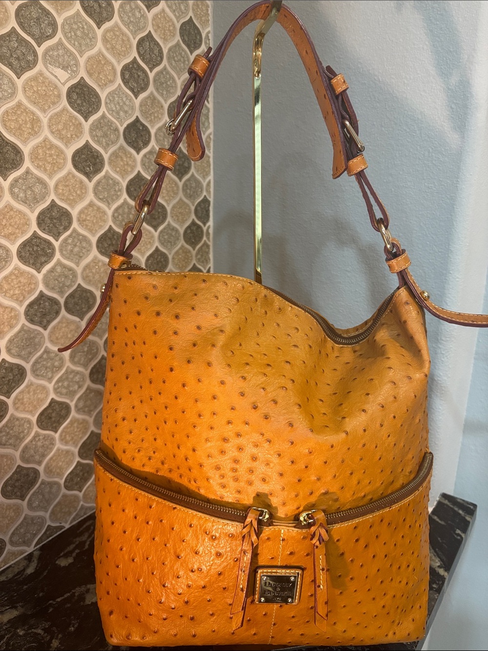 Dooney & Bourke Orange Ostrich-Texture Shoulder Bag